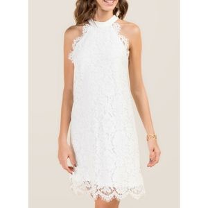 Francesca's High Neck Eyelash Trim Shift Dress